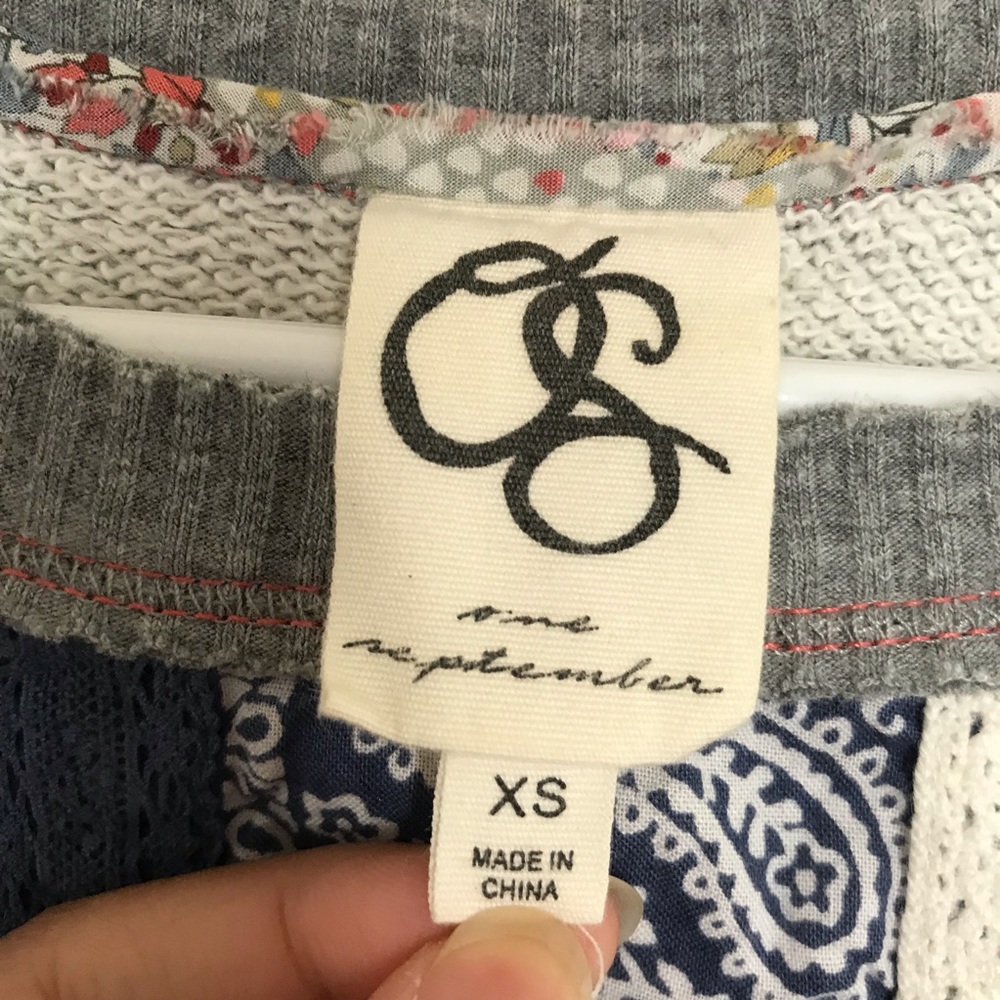 One September Gray Blue Patchwork Aztec Sweater - Picture 3 of 6